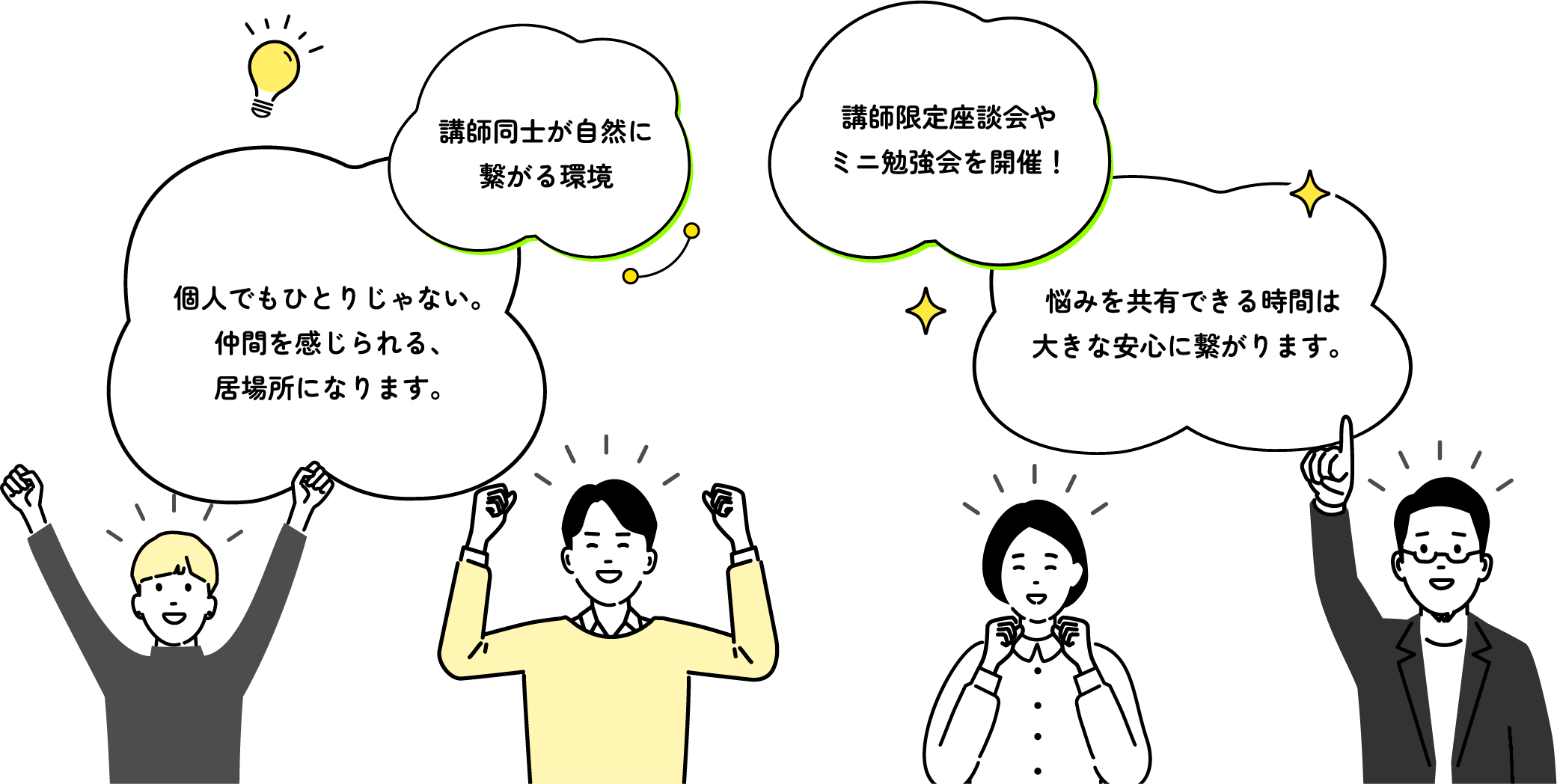 講師同士が自然に繋がる環境。講師限定座談会やミニ勉強会を開催！
